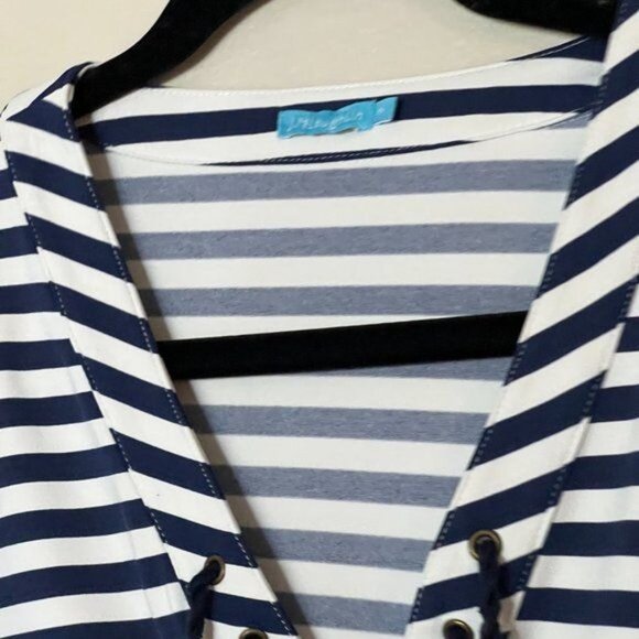 J. McLaughlin Striped Navy White V-Neck Dress Women's Size Medium Excellent very - Picture 9 of 11